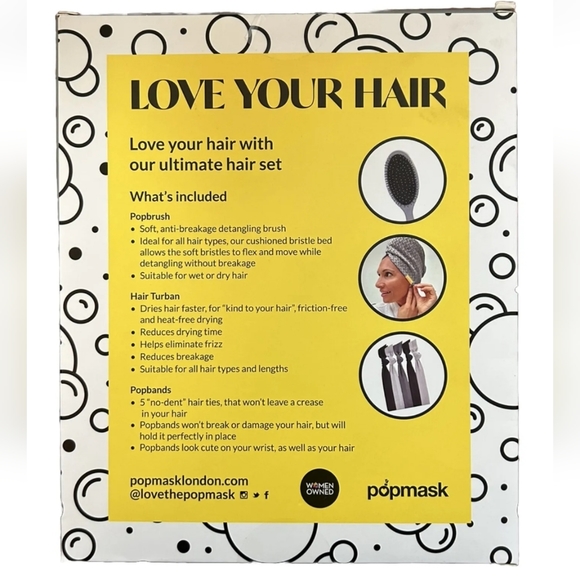 Popmask Ultimate Hair Set Detangling Hair Brush Turban Ties - Picture 3 of 5